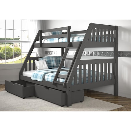 Donco Kids PD-1018-3DG-TF-505 Twin Over Full Mission Bunk Bed with Storage Drawers, Dark Grey PD_1018_3DG_TF_505